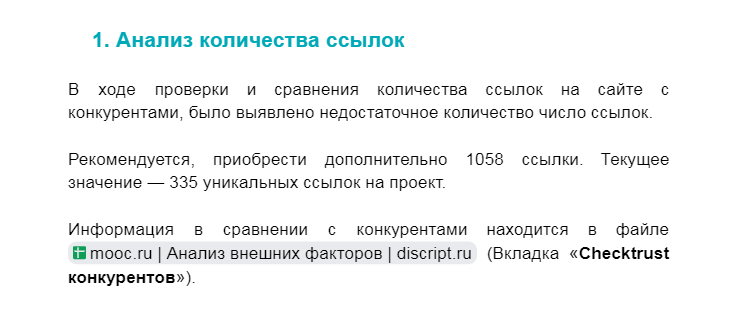 Анализ количества ссылок